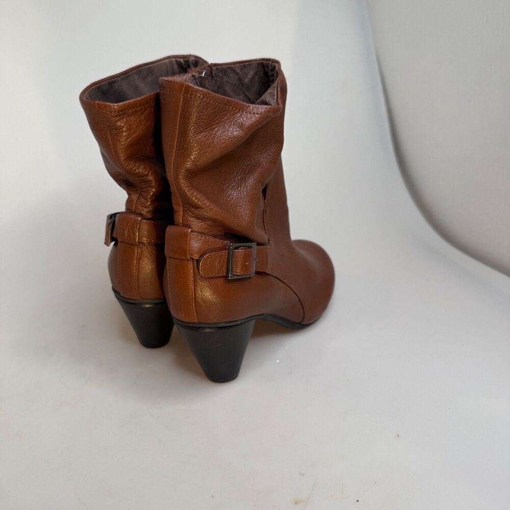 Biviel Leather Heeled Boots Brown Zip Closure Strap Accent Women’s Size 38 EUC- - Picture 4 of 13